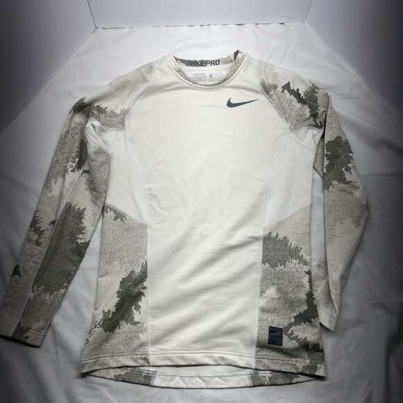 Nike Other - Nike Pro Hyperwarm Fitted Long Sleeve Shirt Men’s Small White Grey Camo